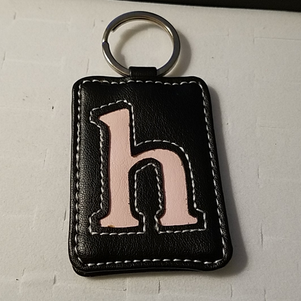 "h" Black & Pink 2 x 2.5 Pleather Keyring